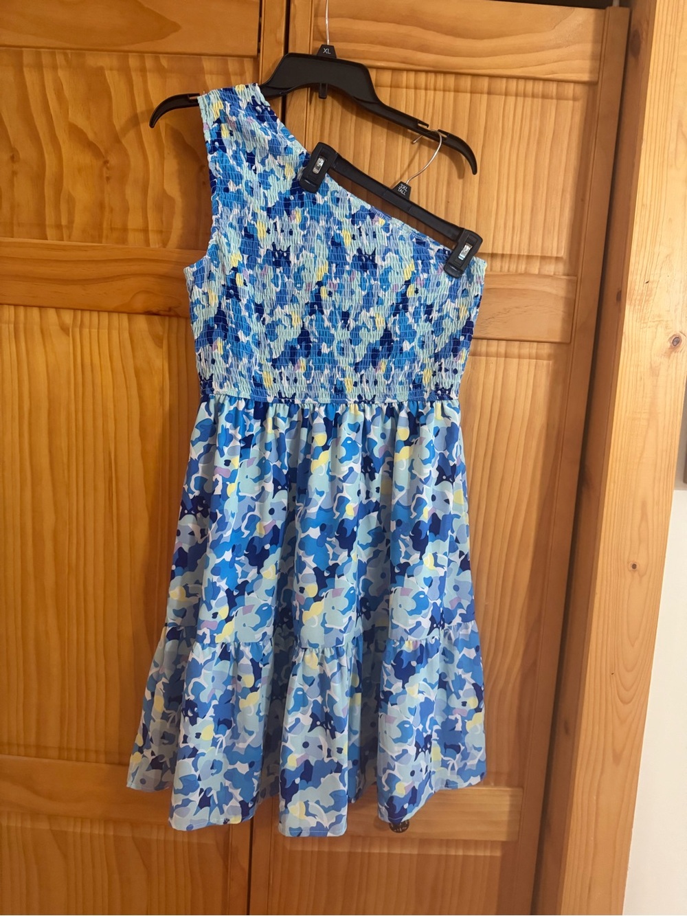 One-Shoulder Blue Floral Print Sundress